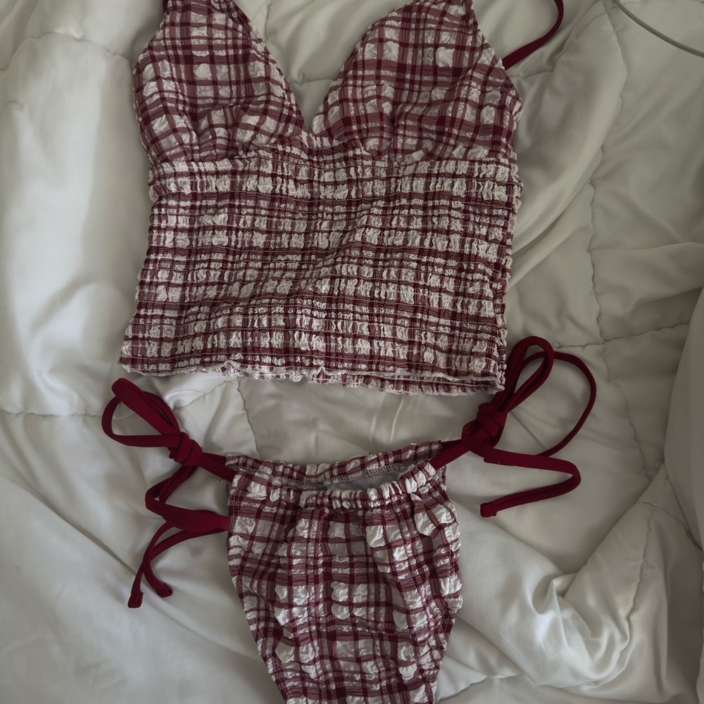 Plaid Red and White Women's Intimate Set